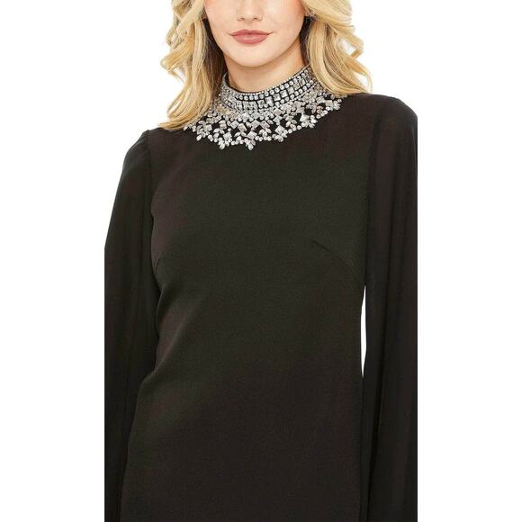 Mac Duggal Rhinestone High Neck Kimono Sleeve Cocktail Dress in Black – Size 4 - Picture 3 of 9